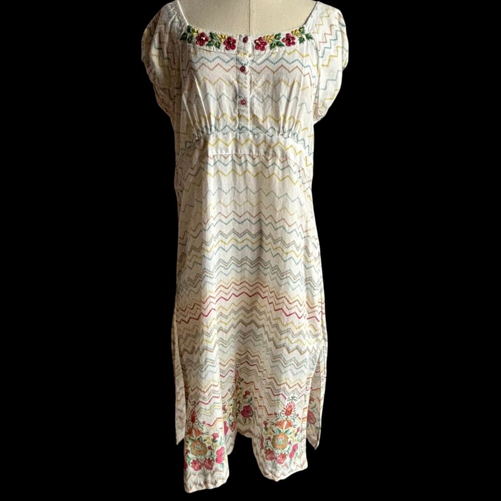 Biba Lightweight Cotton Summer Embroidered Beaded Dress